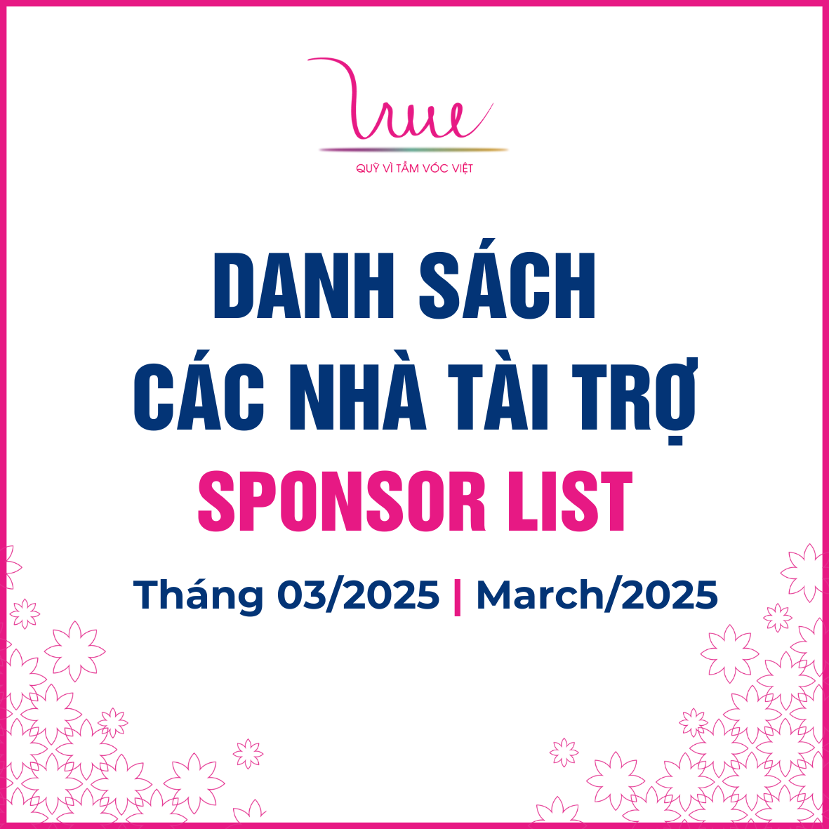 Danh sách các nhà tài trợ tháng 03 năm 2025